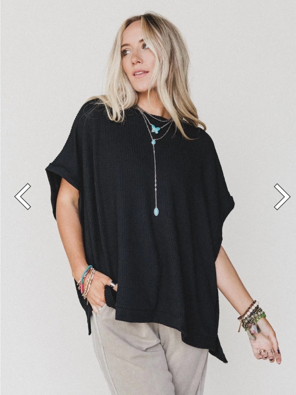 Three Bird Nest Black Moon Glow Textured Knit Top